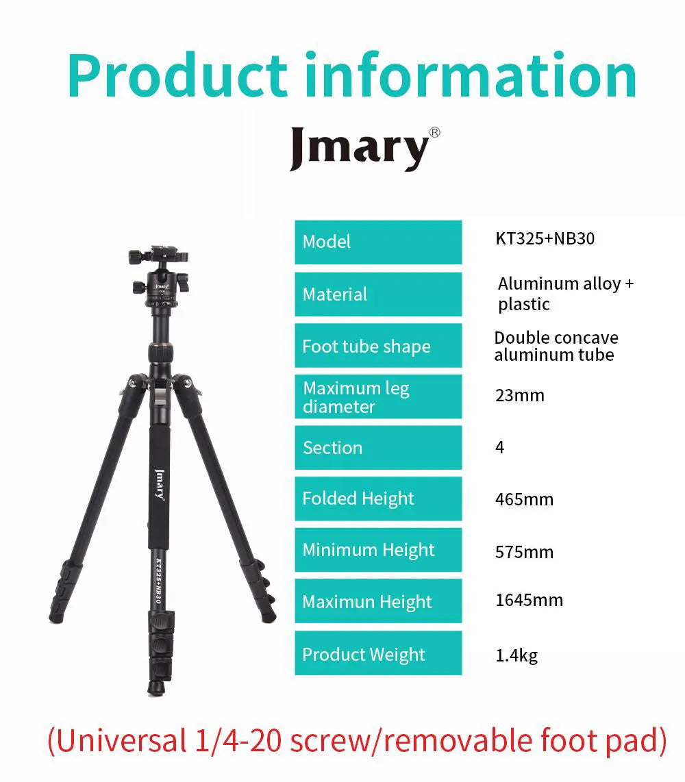 Trépied Professionnel Jmary KT325+NB30 avec Tête NB30