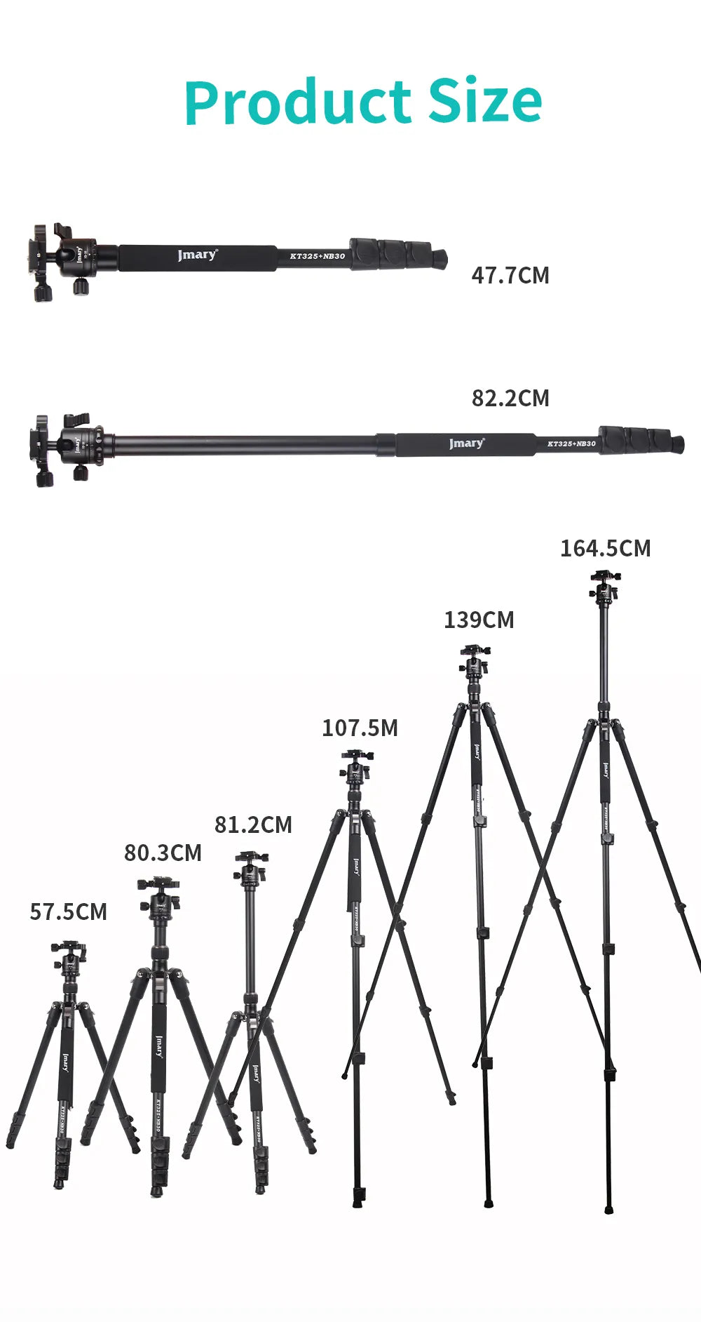 Trépied Professionnel Jmary KT325+NB30 avec Tête NB30